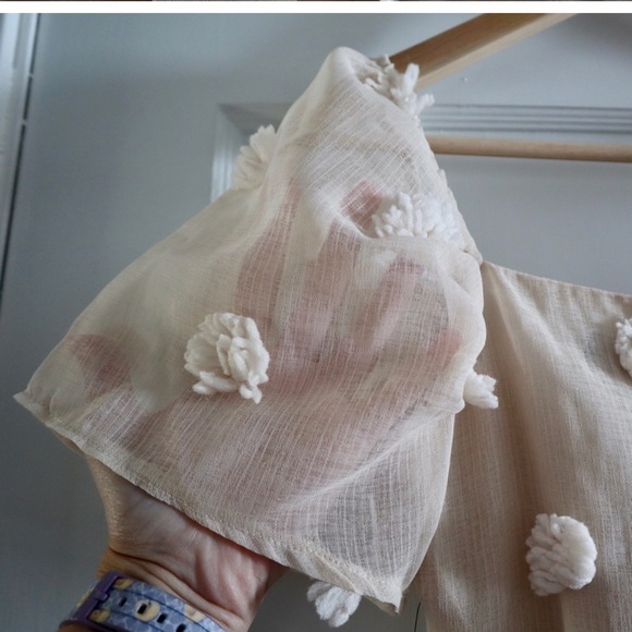 Lulus Beige Pom Pom Puff Sleeve Mini Dress - Picture 5 of 7